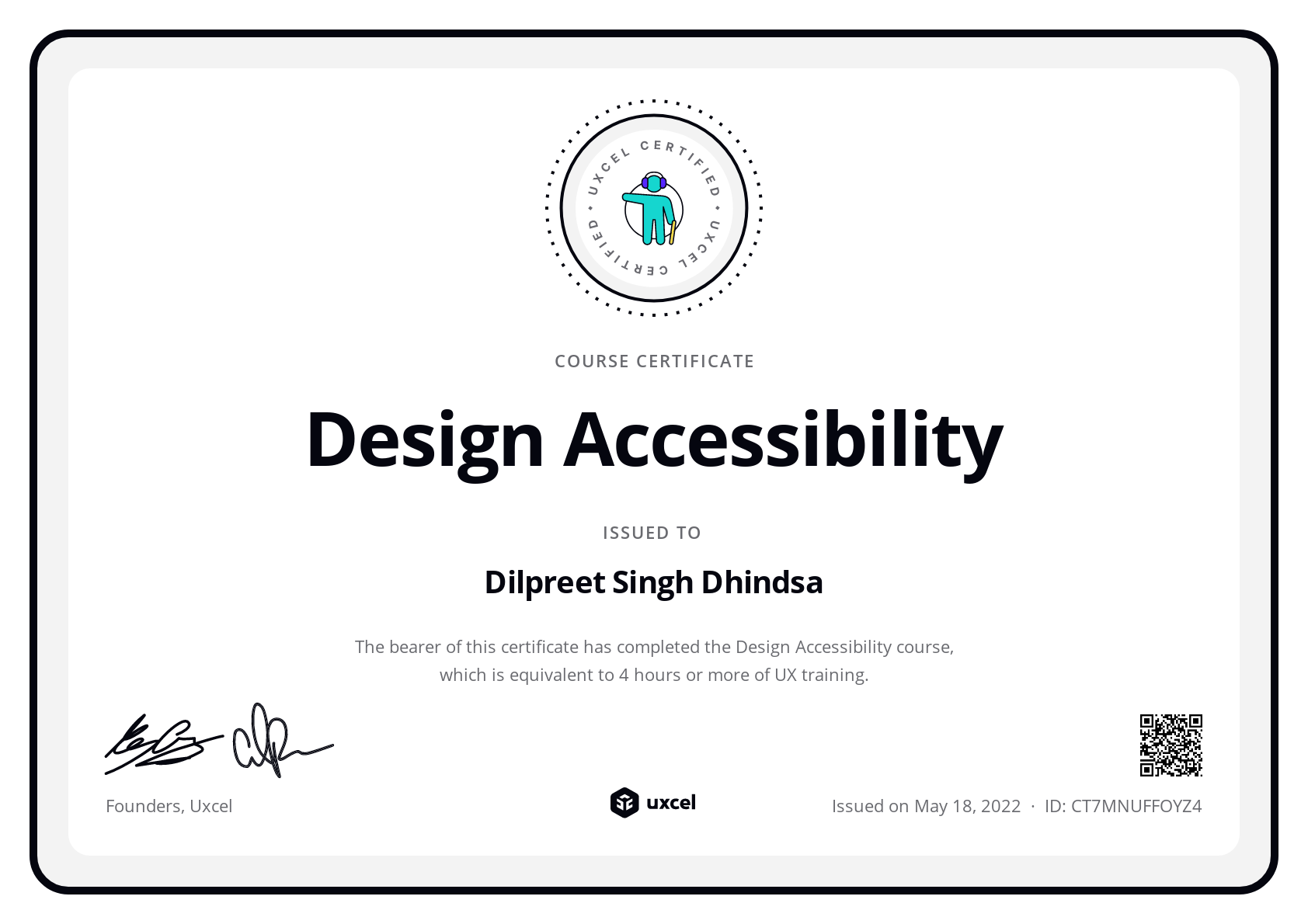 Dilpreet Singh Dhindsa's certificate